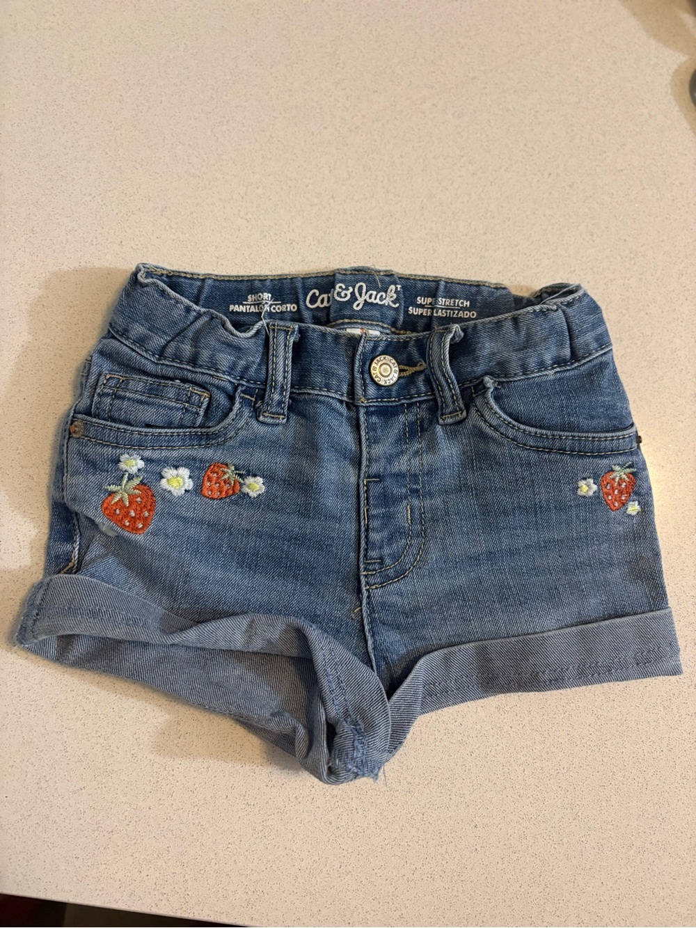 Cat & Jack Denim Shorts with Strawberry Embroidery